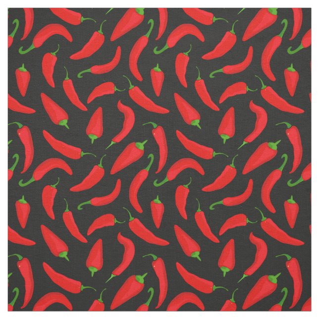 Red Chilli Pepper Pattern on Grey Black Fabric (Swatch)