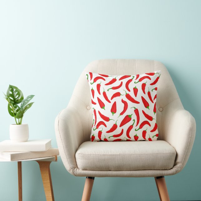 Red Chilli Pepper Pattern on White Fun Throw Pillow (Chair)