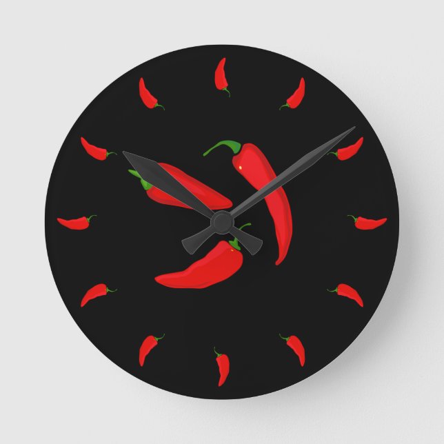 Red Chilli Peppers Fun Spicy Round Clock (Front)