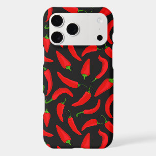 Red Chilli Peppers on Black Cool Patterned