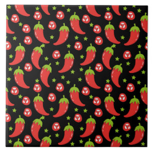 Red Chilli Peppers Pattern Tile