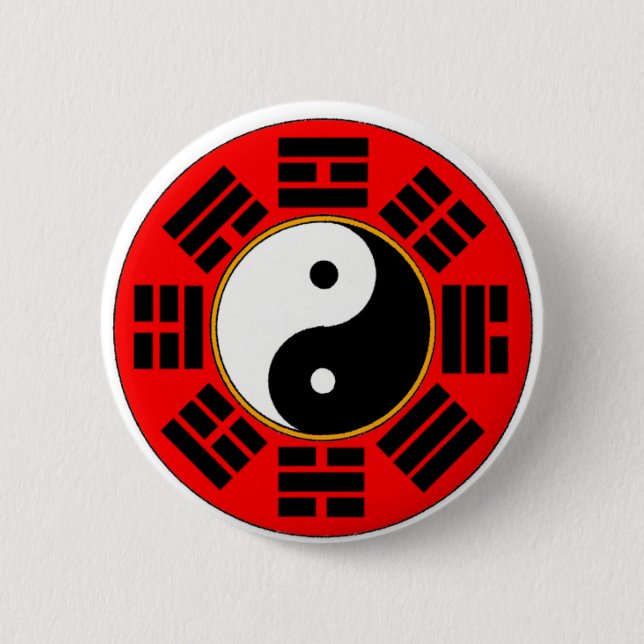 Red Chinese Balance Harmony Bagua Trigram 2 Inch Round Button (Front)