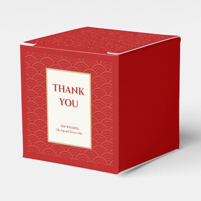 RED CHINESE CHINOISERIE WEDDING FAVOR FAVOR BOX (Front Side)