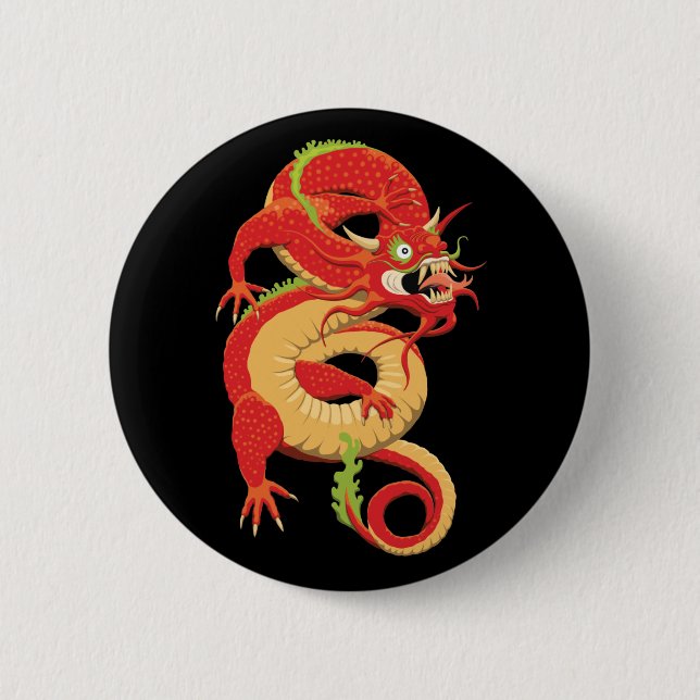 Red Chinese Dragon 2 Inch Round Button (Front)