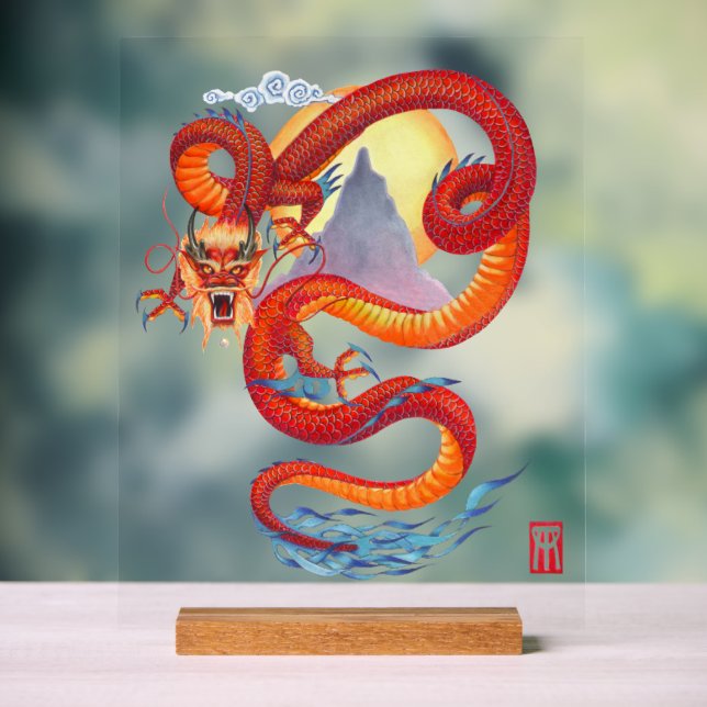 Red Chinese Dragon Acrylic Sign (Neutral)