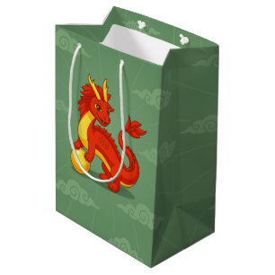 Red Chinese Dragon Birthday on Green Medium Gift Bag