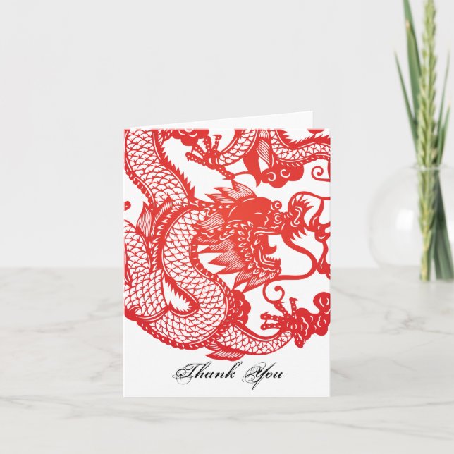 Red Chinese Dragon Note or Thank you card (Front)