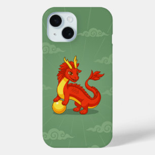 Red Chinese Dragon on Green iPhone 15 Case