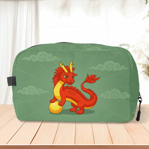 Red Chinese Dragon on Green Dopp Kit