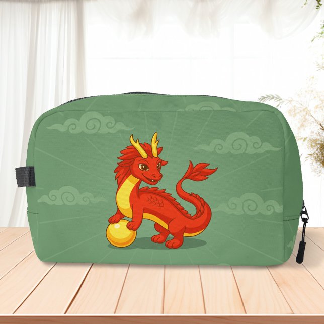 Red Chinese Dragon on Green Dopp Kit (Creator Uploaded)