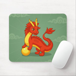 Red Chinese Dragon on Green Mouse Pad