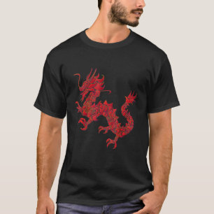 Red Chinese Firedrake Dragon Print Art Wear T-Shirt