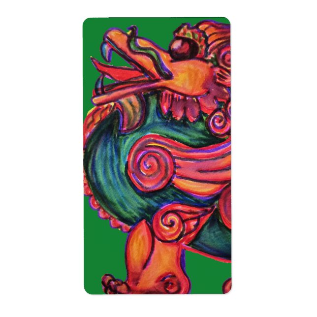red Chinese lion on green (Front)