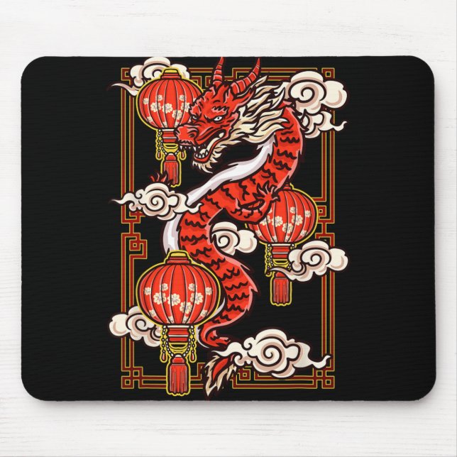Red Chinese New Year Of The Dragon 2024 Lanterns C Mouse Pad (Front)