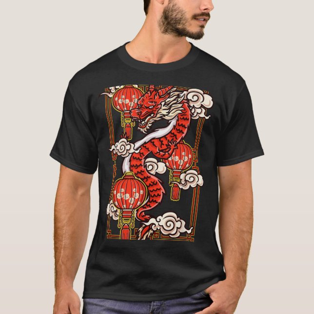Red Chinese New Year Of The Dragon 2024 Lanterns C T-Shirt (Front)