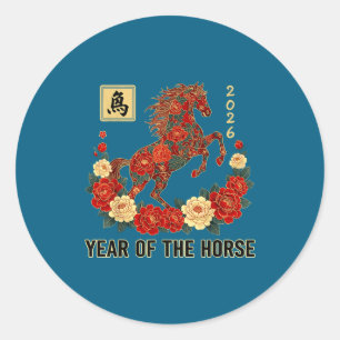 Red Chinese New Year Of The Horse 2026 Chinese Zod Classic Round Sticker