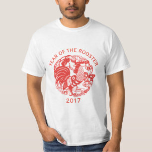 Red Chinese Rooster Year Papercut Zodiac T T-Shirt
