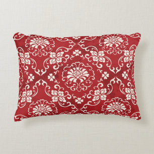 Red Chinese spiral flower background. Accent Pillow