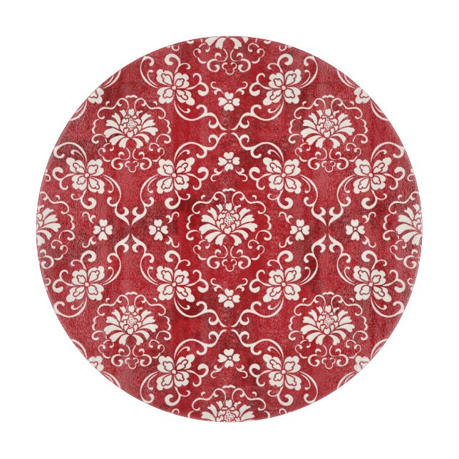 Red Chinese spiral flower background. Cutting Board (Front)