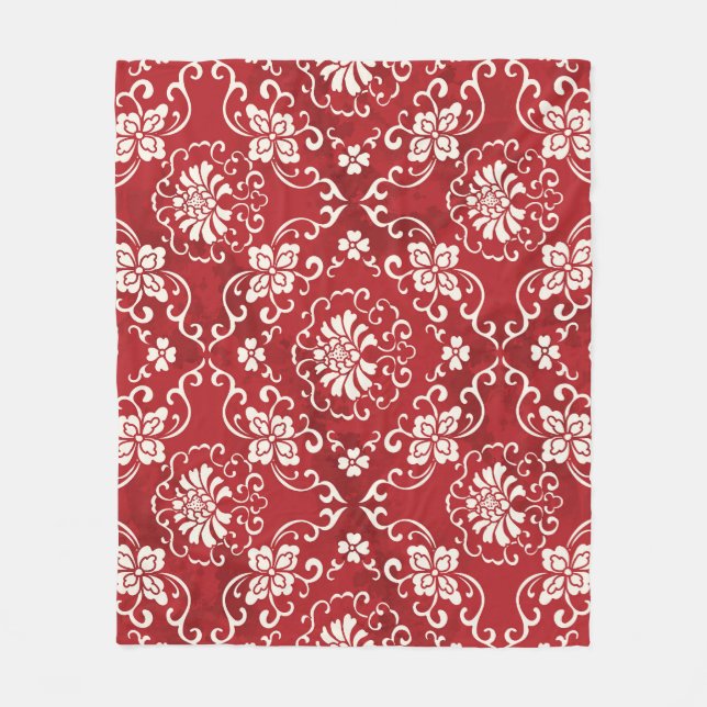Red Chinese spiral flower background. Fleece Blanket (Front)