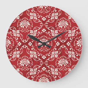Red Chinese spiral flower background. Large Clock