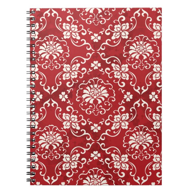Red Chinese spiral flower background. Notebook (Front)