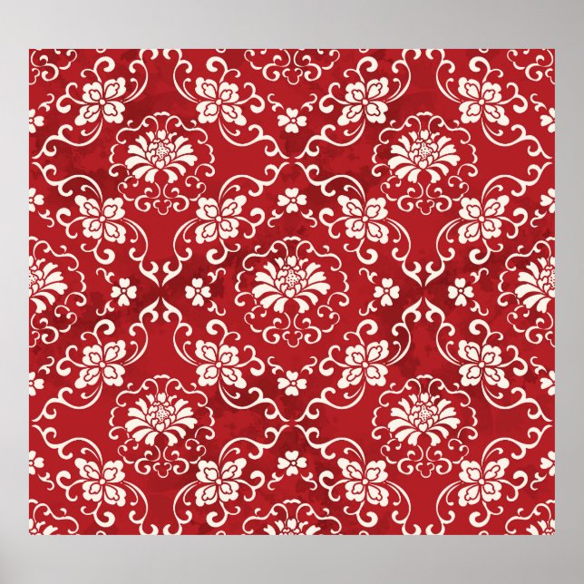 Red Chinese spiral flower background. Poster (Front)