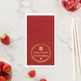 Red chinese wedding double happiness stamp napkin