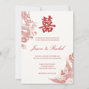 Red Chinese Wedding Invitation Dragon Phoenix