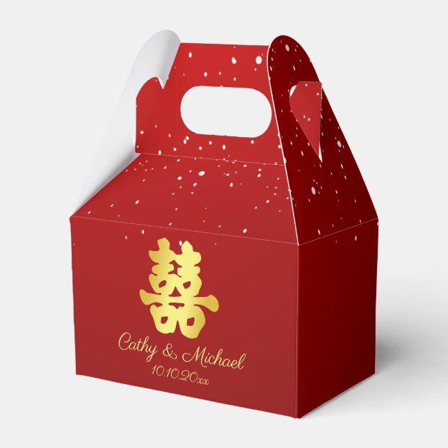 Red Chinese wedding snowflake double happiness Favor Box (Front Side)