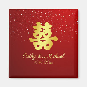 Red Chinese wedding snowflake double happiness Magnet