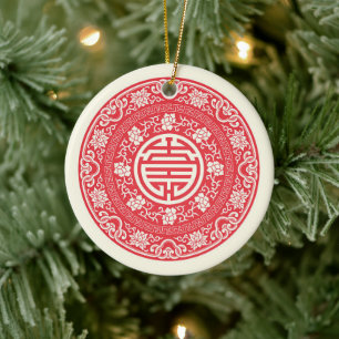 Red Chinese WuFu Good Luck Symbol Ceramic Ornament