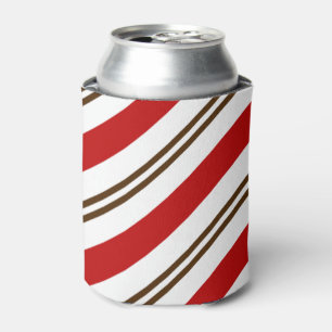 Red & Chocolate Brown Candy Cane Christmas Can Cooler
