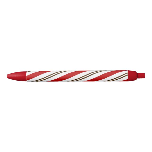 Red & Chocolate Brown Candy Cane Stripes Christmas Black Ink Pen (Front)