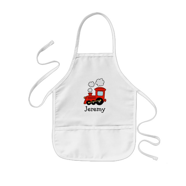 Red choo choo train apron for kids | Personalize (Front)