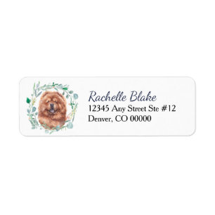 Red Chow Chow Dog Wreath Return Address