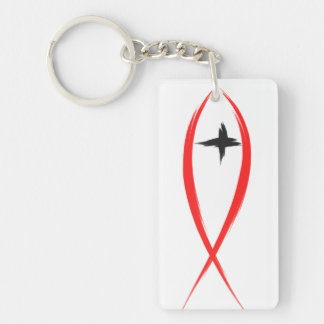 Red Christian Fish with Black Cross Keychain