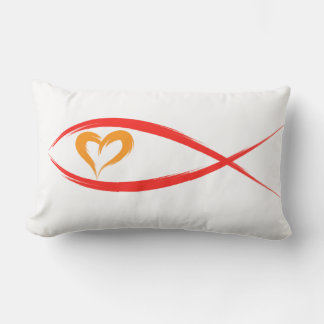 Red Christian Fish with Orange Heart Pillow