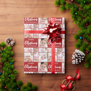 Red Christmas 8 Photo Collage Personalized Custom Wrapping Paper