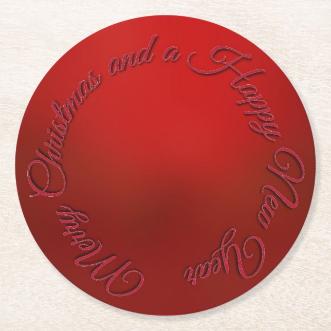 Red Christmas and New Year Round Coasters (Front)