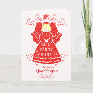 Red Christmas Angel for Granddaughter Holiday Card