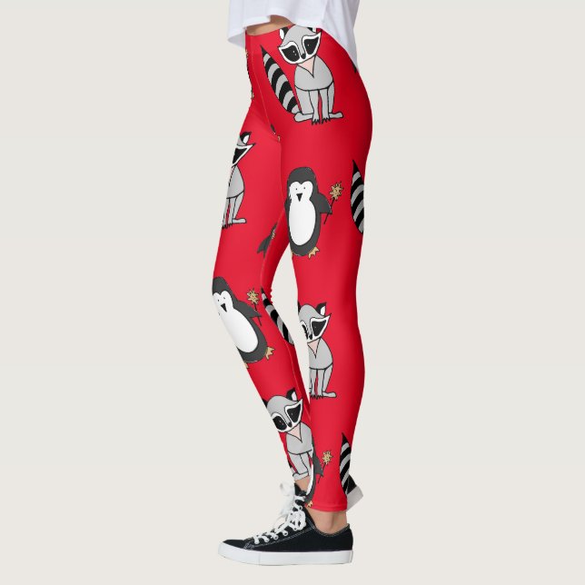 Red Christmas Animal Leggings - Festive Winter (Left)