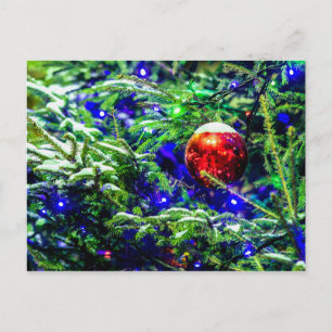 Red Christmas Ball, Green Spruce Tree Postcard