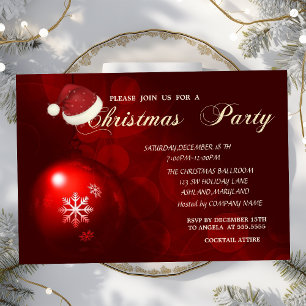 Red Christmas Ball,Santa Hat, Company Christmas  Invitation