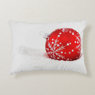 Red Christmas Ball with snowflake Accent Pillow