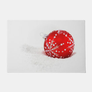 Red Christmas Ball With Snowflake Doormat