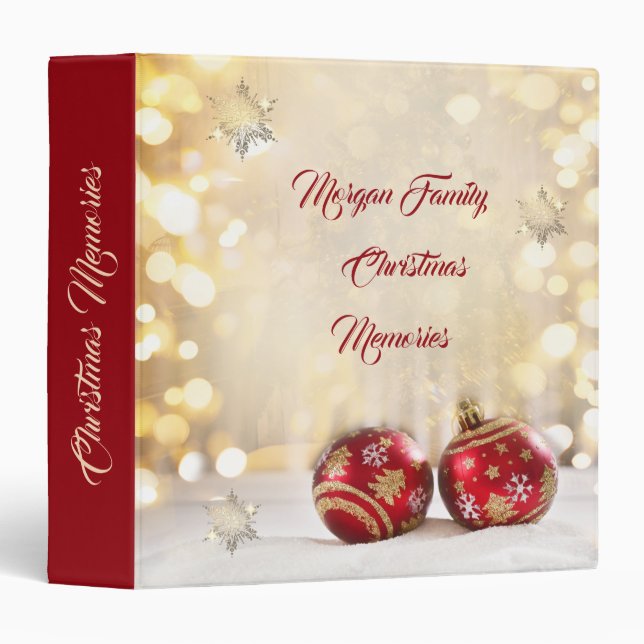 Red Christmas Balls Gold Snowflakes  Binder (Front/Spine)