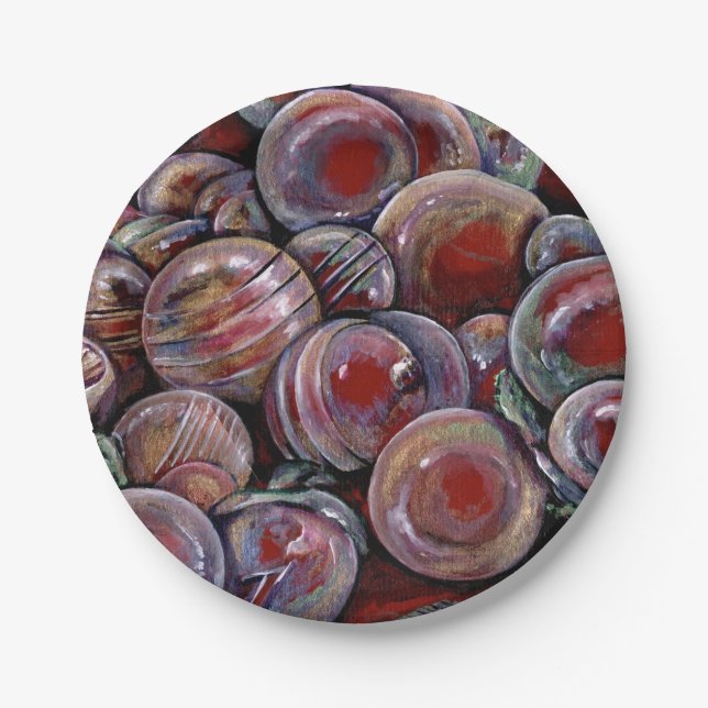 Red Christmas Balls Paper Plate (Front)