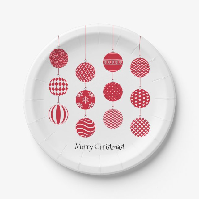 Red Christmas Balls Paper Plate (Front)