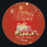 Red Christmas Balls,Presents Merry Christmas Classic Round Sticker<br><div class="desc">Elegant christmas balls,  and presents on red background.</div>